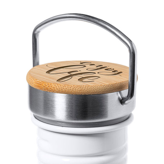 Bidones acero inox sublimable tapón bambú personalizable