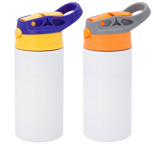 Botellas infantiles tapón gris y naranja  360ml personalizable .